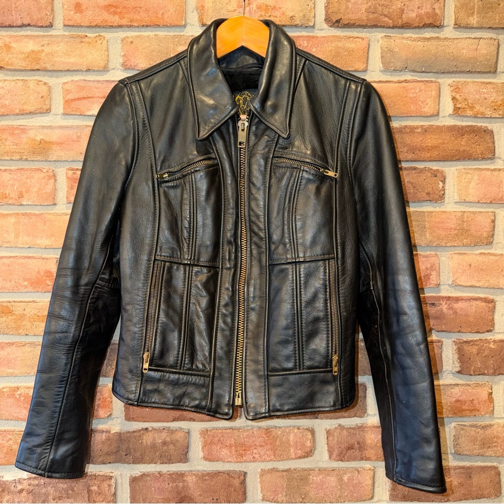 Women's Black Leather Zip Jacket by